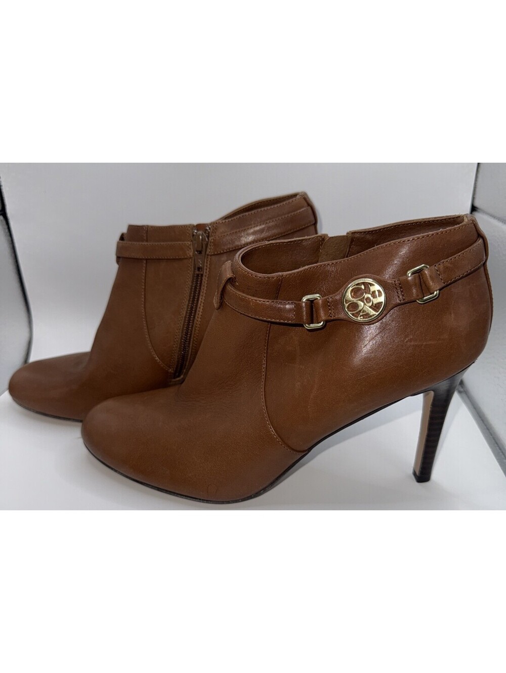 Coach Salene Brown Leather Ankle Boots Stiletto Heels Women's Size 10B